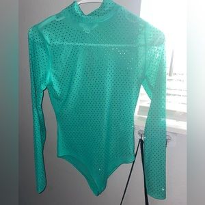 Teal Longsleeve Sparkly Bodysuit 💚